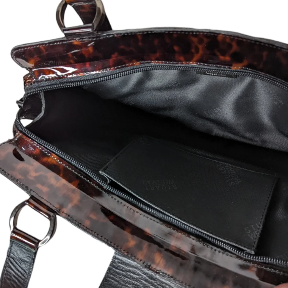Stuart Weitzman Tortoise Brown Black Patent Leather Shoulder Bag A01 - Picture 5 of 14